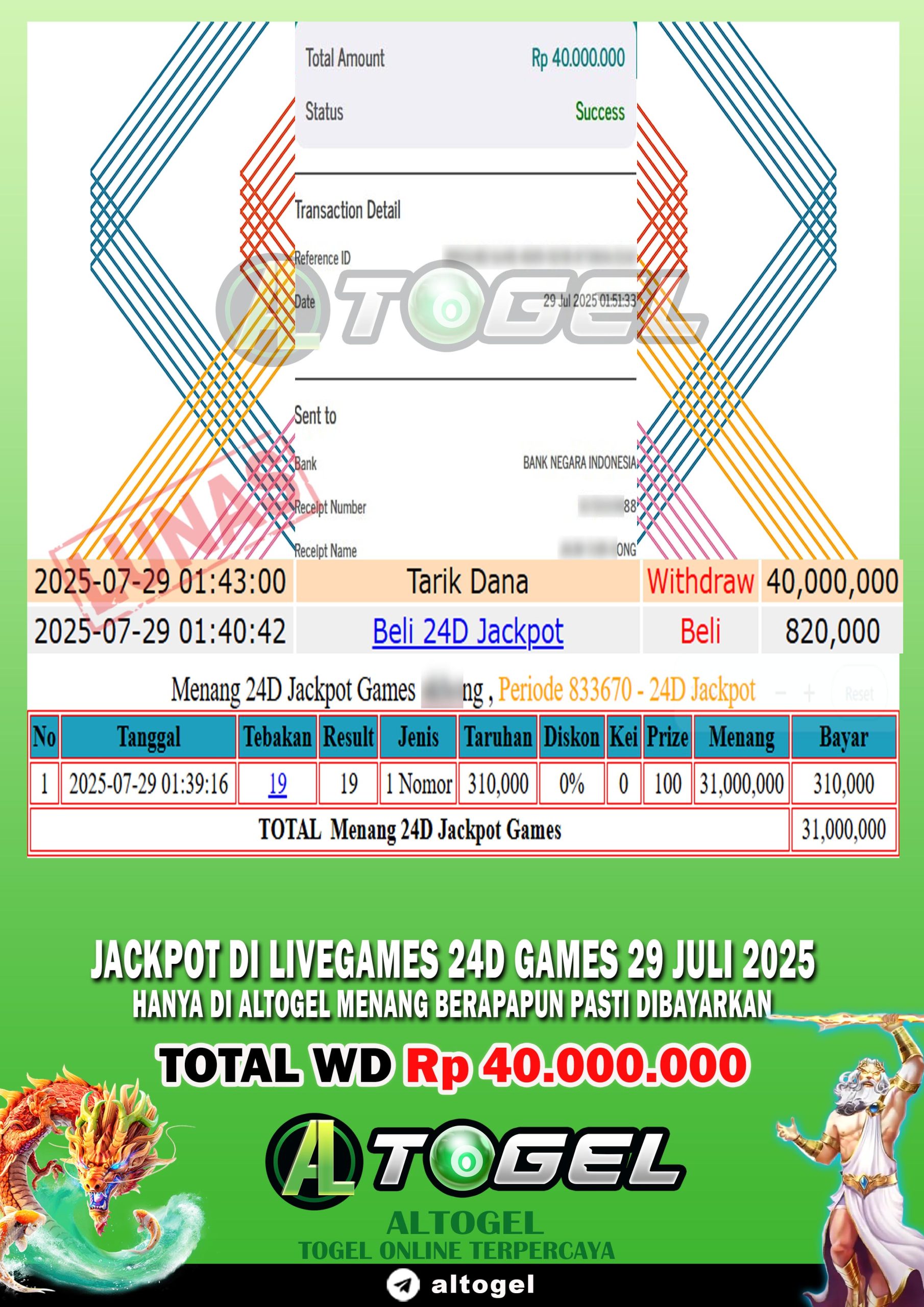 BUKTI JP ALTOGEL 29 JULI 2025